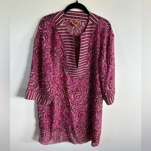 Tory Burch pink silk caftan tunic blouse